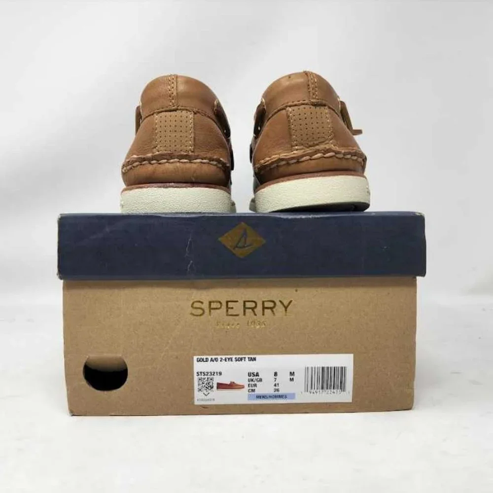 Men's 8 Sperry Gold Cup Authentic Original 2-eye boat shoes soft tan leather